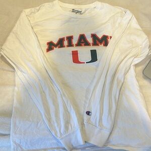 University of Miami Men’s pullover long sleeve has a v neck cut